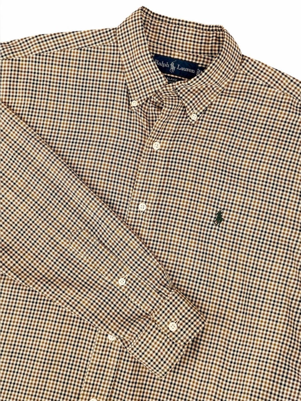 Ralph Lauren Blake Men’s Medium Button Up Shirt Brown Gingham Pony Logo Cotton